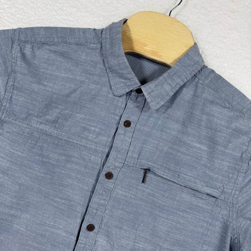 Mountain Warehouse Shirt Men XL Blue Chambray‎ Cotton Zip Pocket Hiking